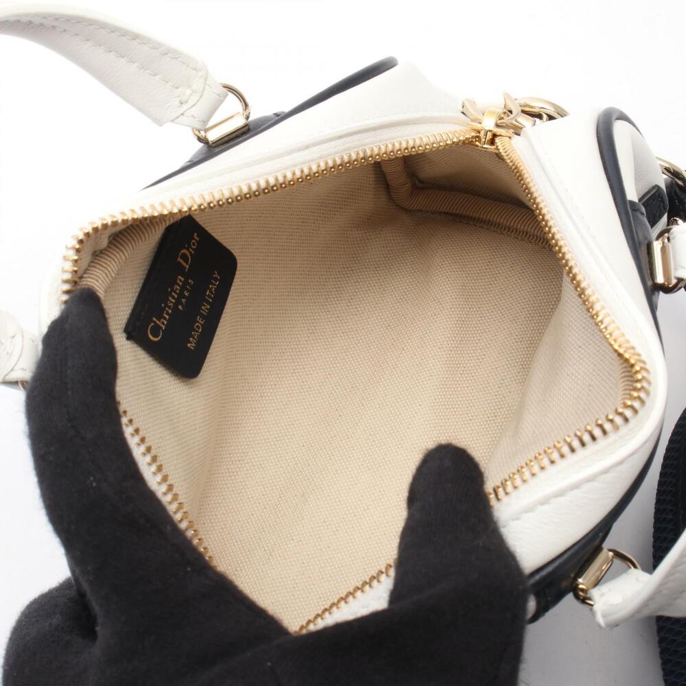 Dior Handbag Bag Leather Bowling Blue Navy VIBE White